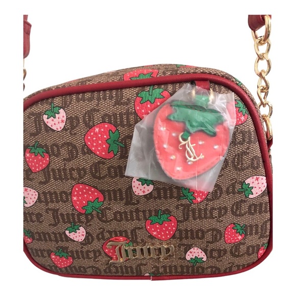 Juicy Couture brown canvas strawberry print crossbody bag with strawberry charm - Picture 10 of 16
